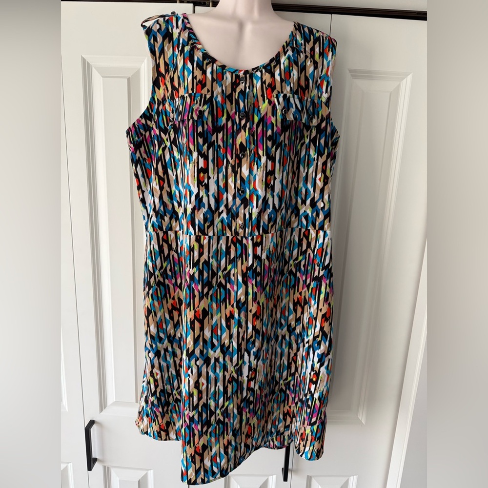 Attention multi color geometric sleeveless dress knee length xl